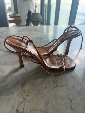 Bottega Veneta Tan Strappy Stiletto Sandals